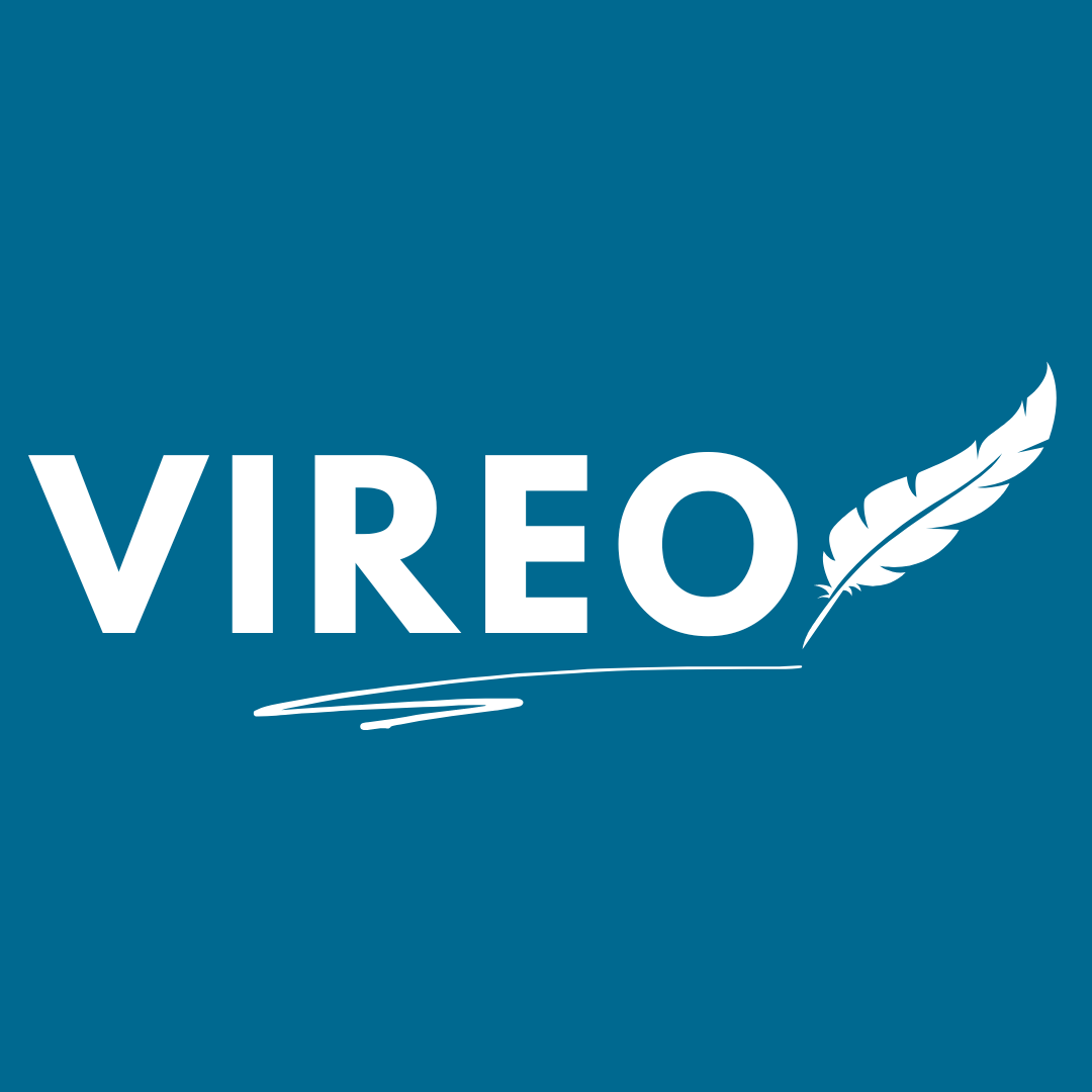Vireo logo (white text over blue background)
