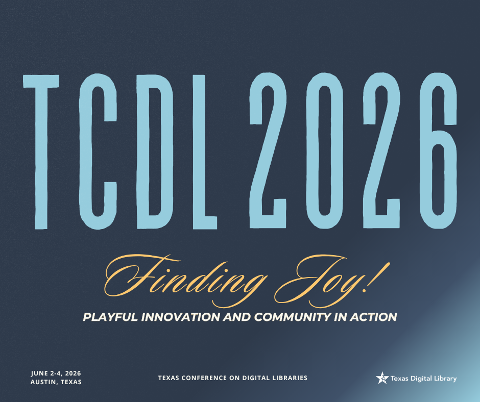 Text reading "TCDL 2026" in large, light blue font on a dark background. Below, "Finding Joy!" in elegant gold, with "Playful Innovation and Community in Action" underneath.